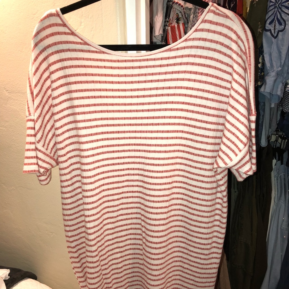 ZARA coral/off white striped dress